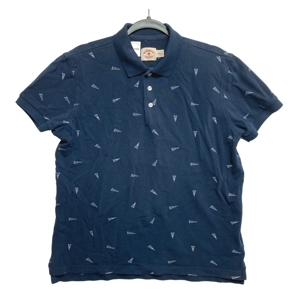 Brooks Brothers Polo Shirt Mens M Navy Blue Pennant Print Pique Red